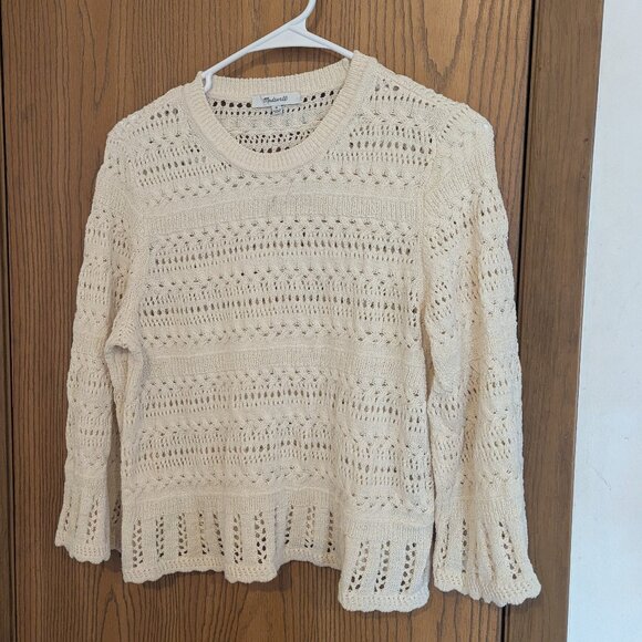 Madewell Sweaters - Madewell Open Knit Scalloped Trim 3/4 Sleeve Cotton Blend Sweater Cream Boho-M
